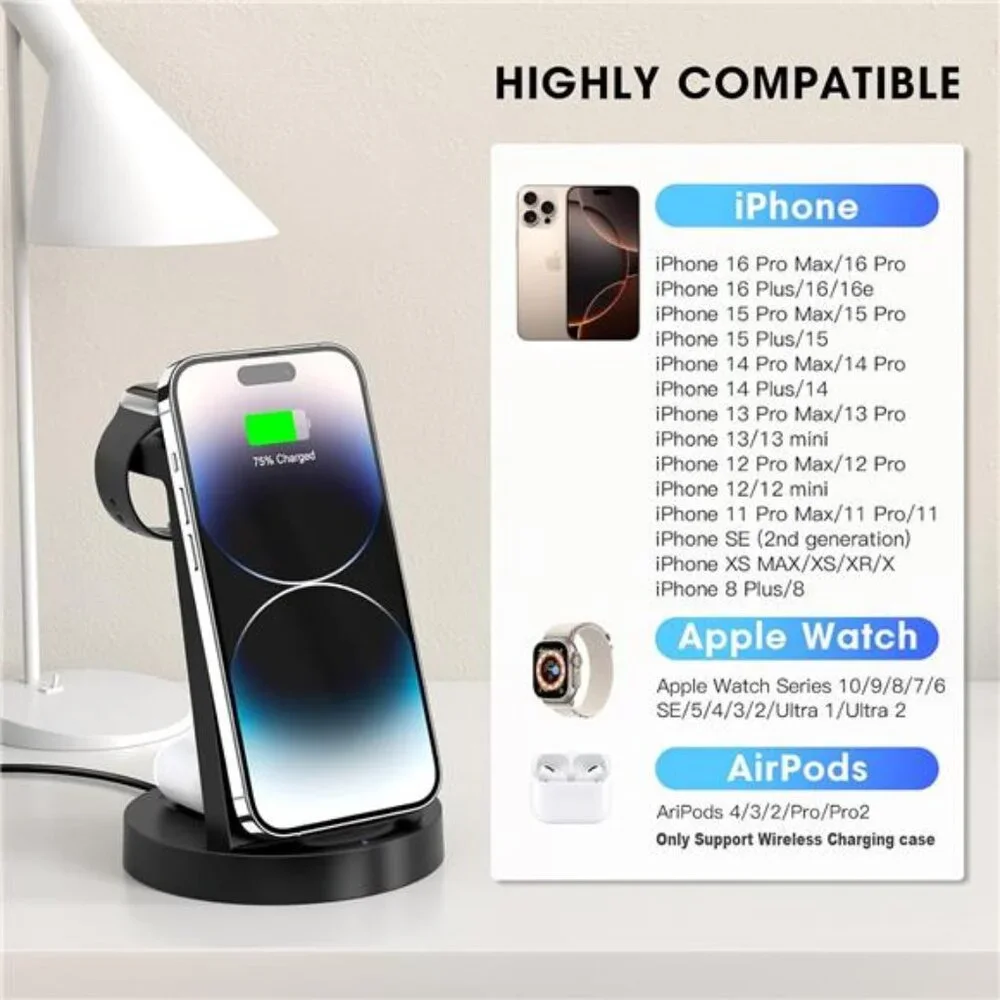 3 in 1 Charging Station for iPhone, Wireless Charger for iPhone 16e 16 15 14 13